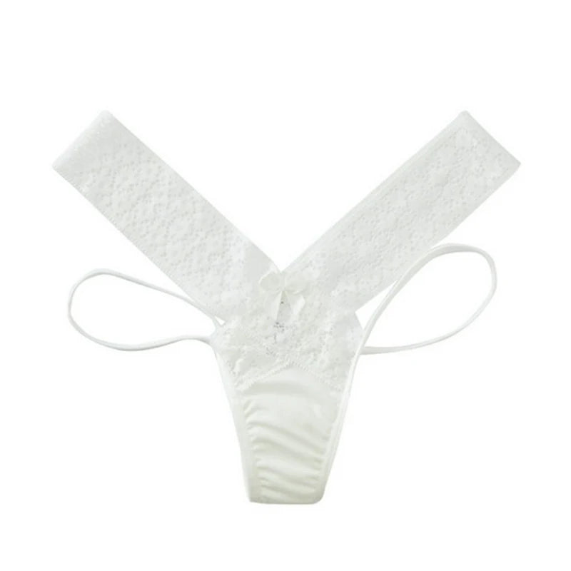 Majtki stringi koronkowe z ozdobnymi paseczkami