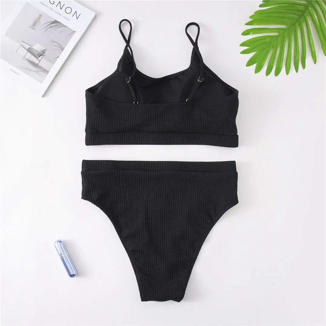 Dwuczęściowy strój kąpielowy plus size z wysokim stanem