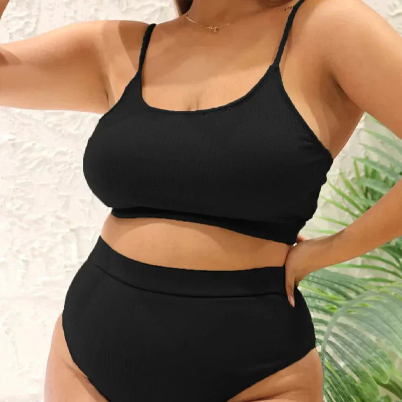 Dwuczęściowy strój kąpielowy plus size z wysokim stanem