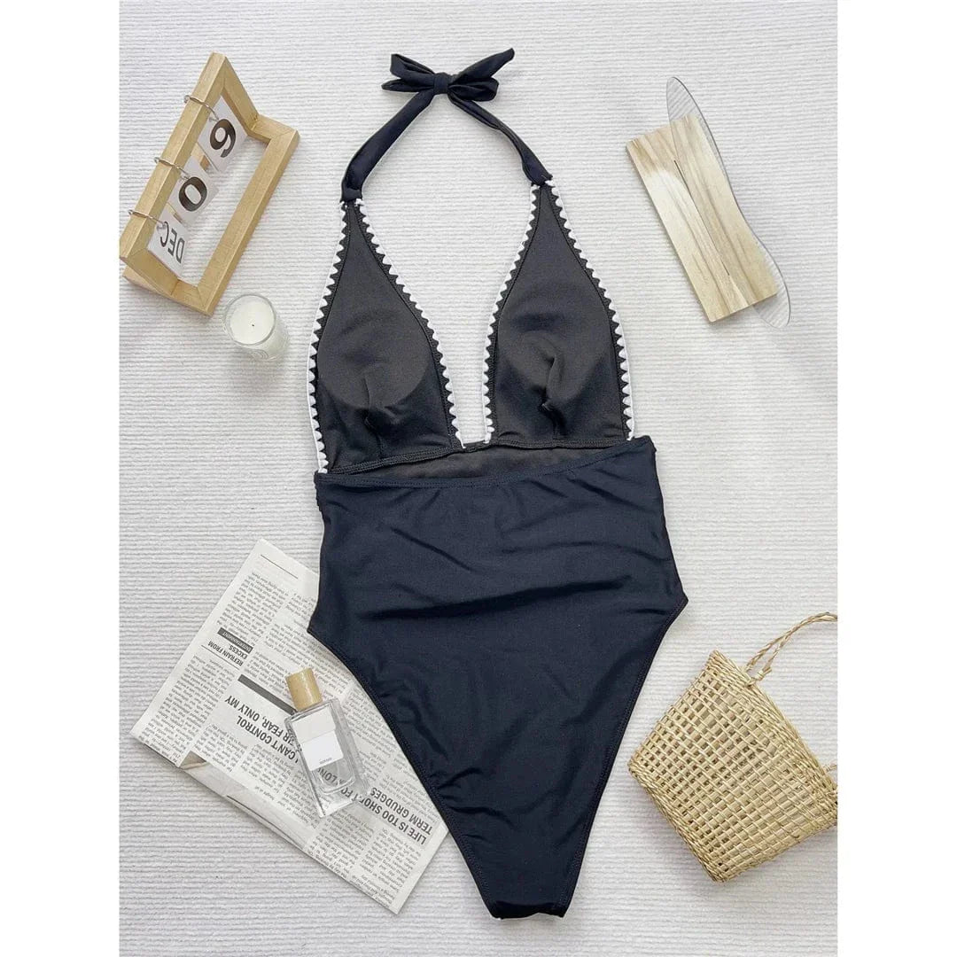 Stylowy monokini z głębokim dekoltem w kształcie litery V