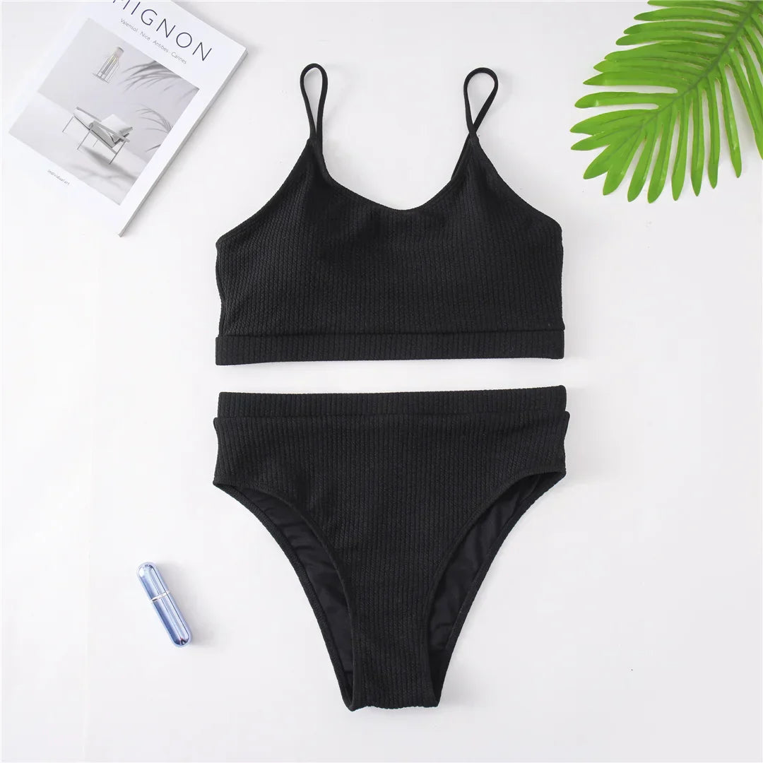 Dwuczęściowy strój kąpielowy plus size z wysokim stanem