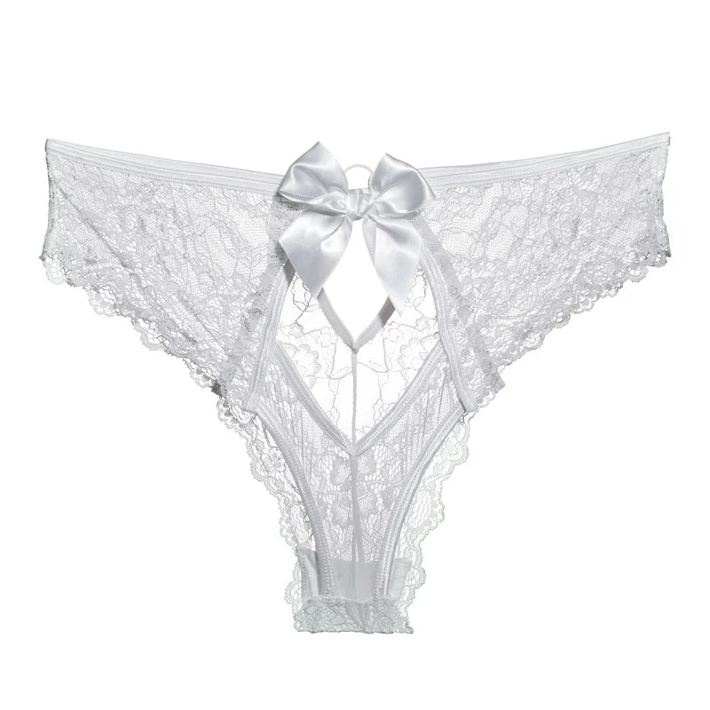Koronkowe majtki damskie z wycięciem i kokardką