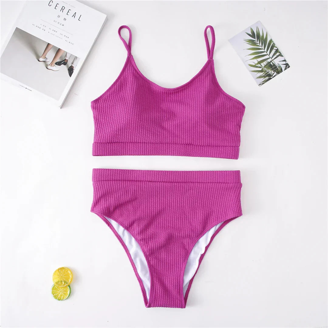 Dwuczęściowy strój kąpielowy plus size z wysokim stanem