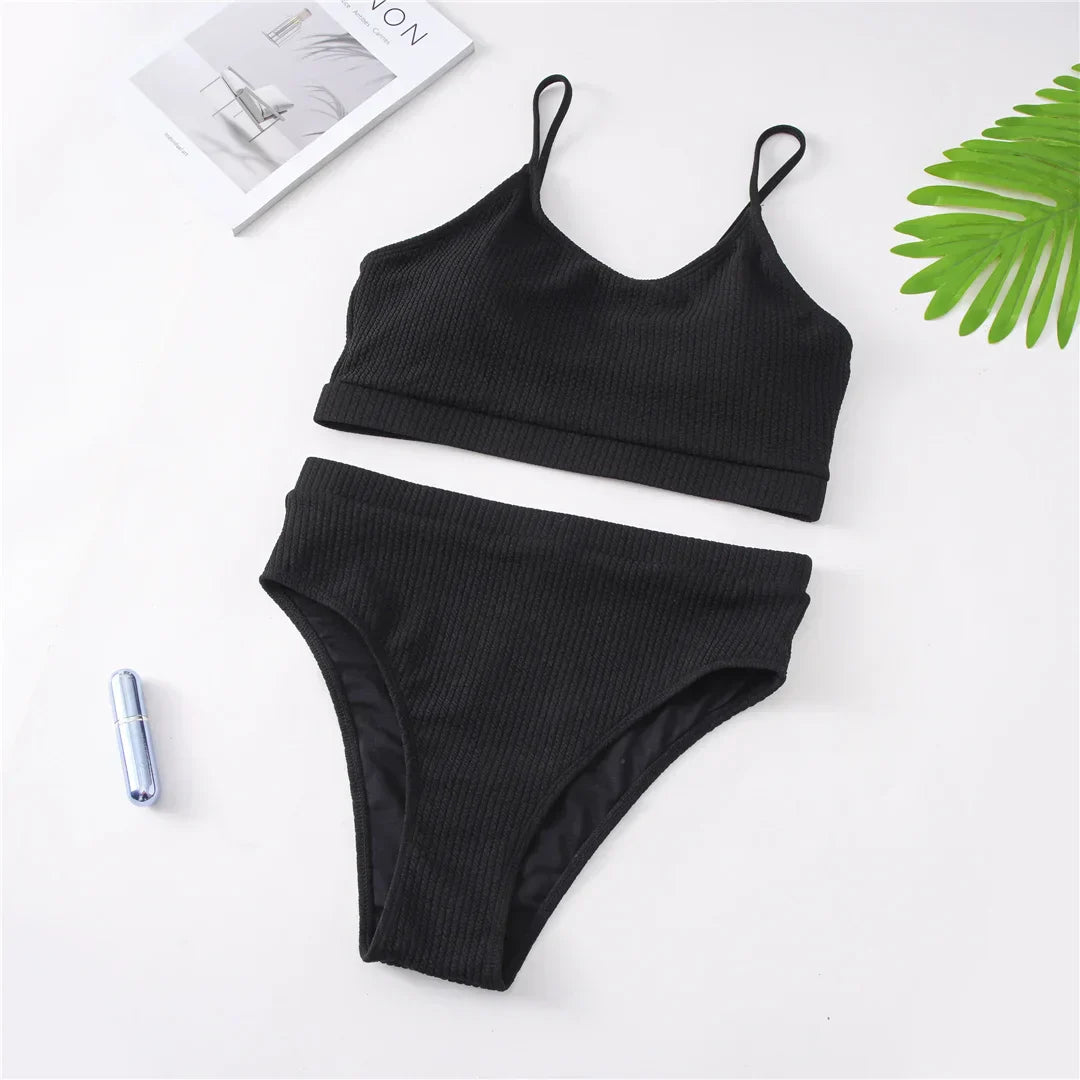 Dwuczęściowy strój kąpielowy plus size z wysokim stanem