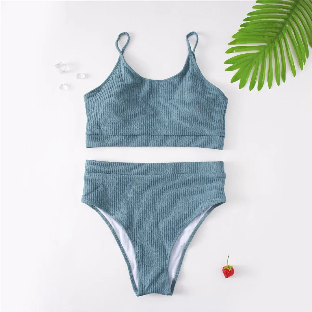 Dwuczęściowy strój kąpielowy plus size z wysokim stanem
