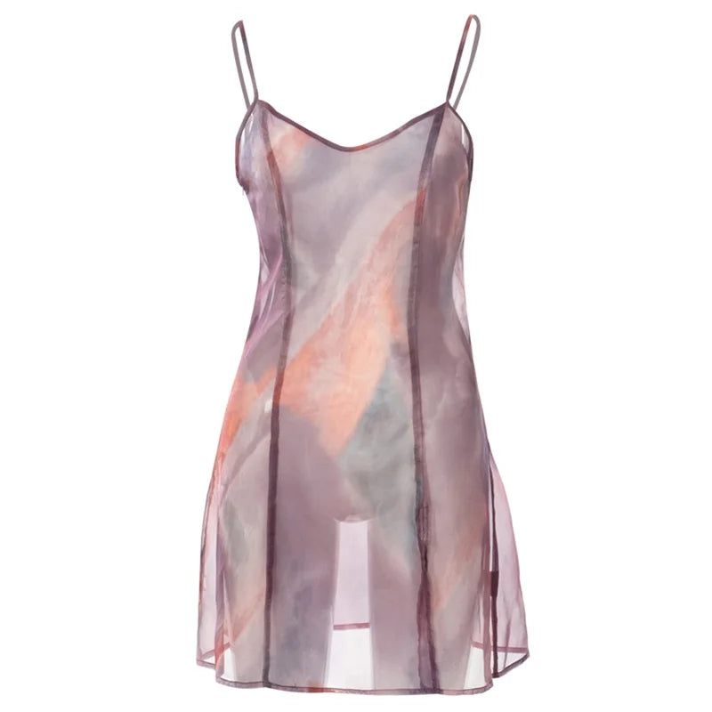 Siateczkowa koszula nocna tie dye na ramiączkach