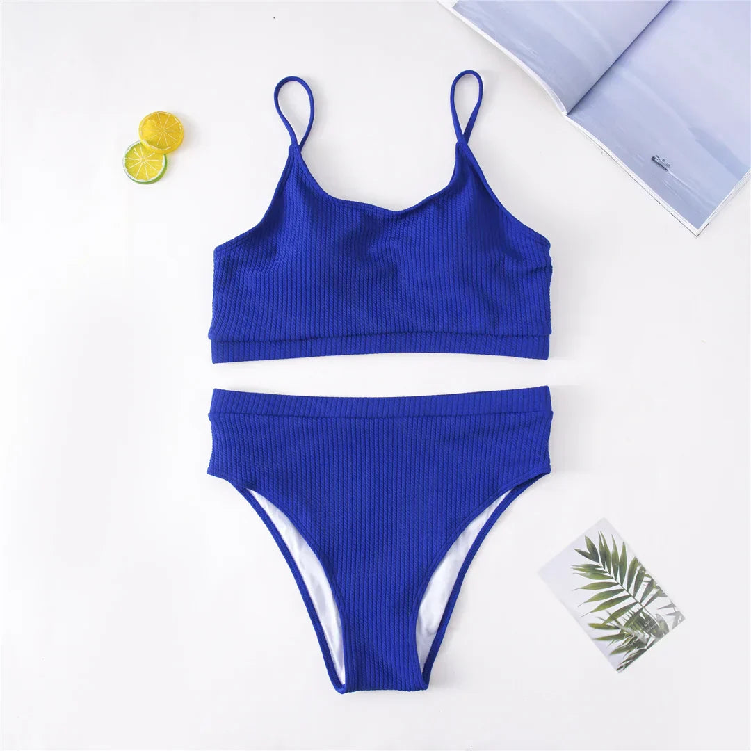 Dwuczęściowy strój kąpielowy plus size z wysokim stanem