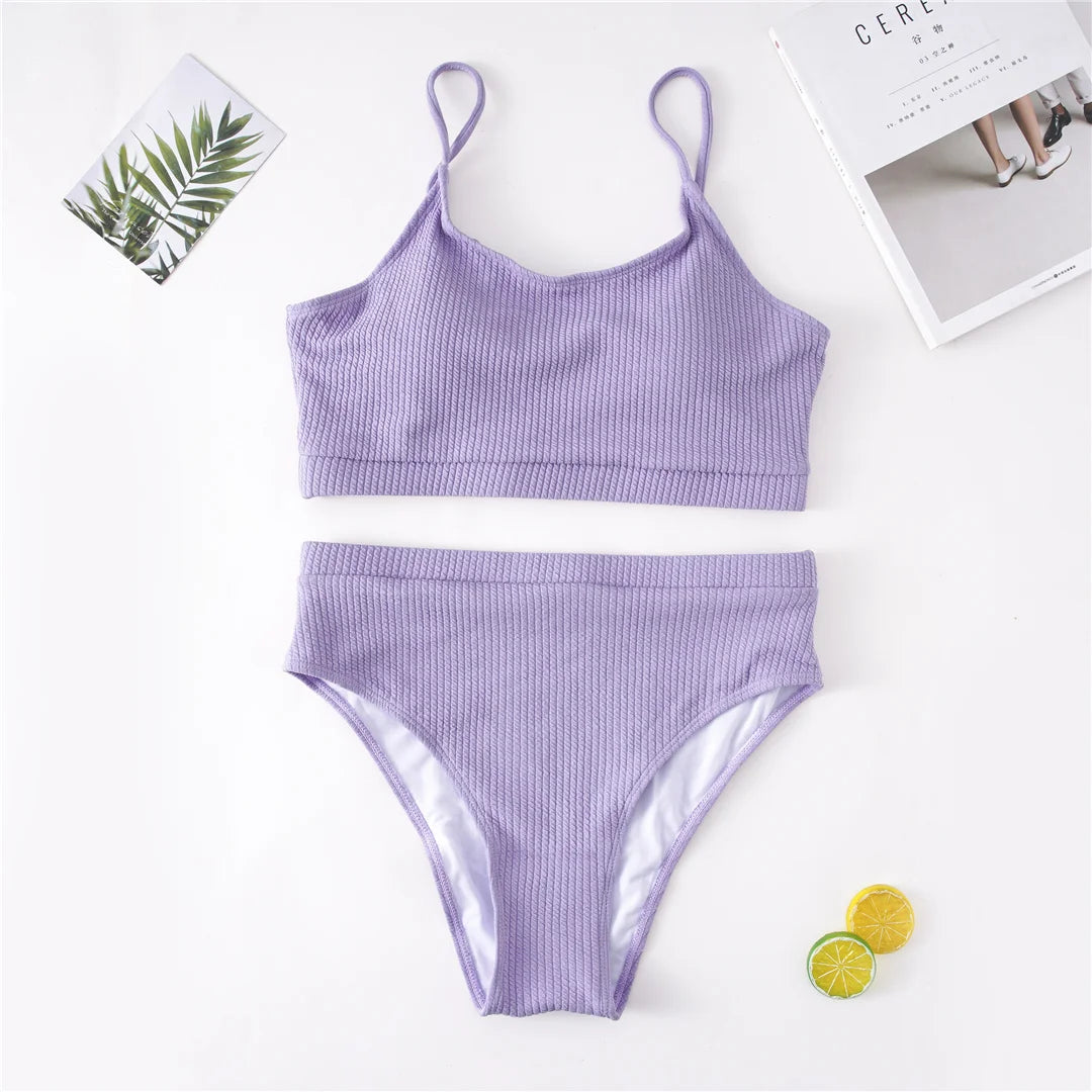 Dwuczęściowy strój kąpielowy plus size z wysokim stanem