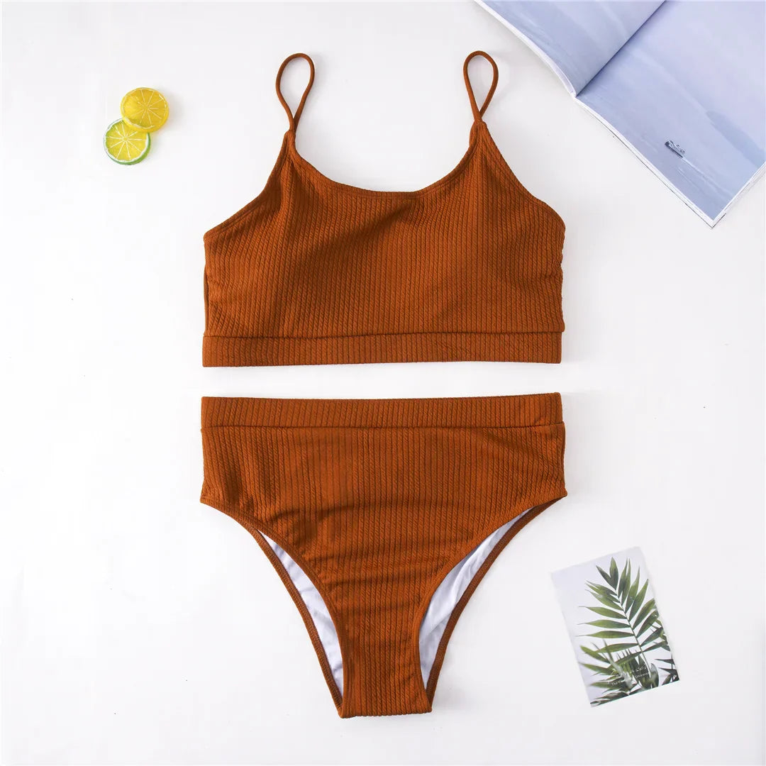 Dwuczęściowy strój kąpielowy plus size z wysokim stanem