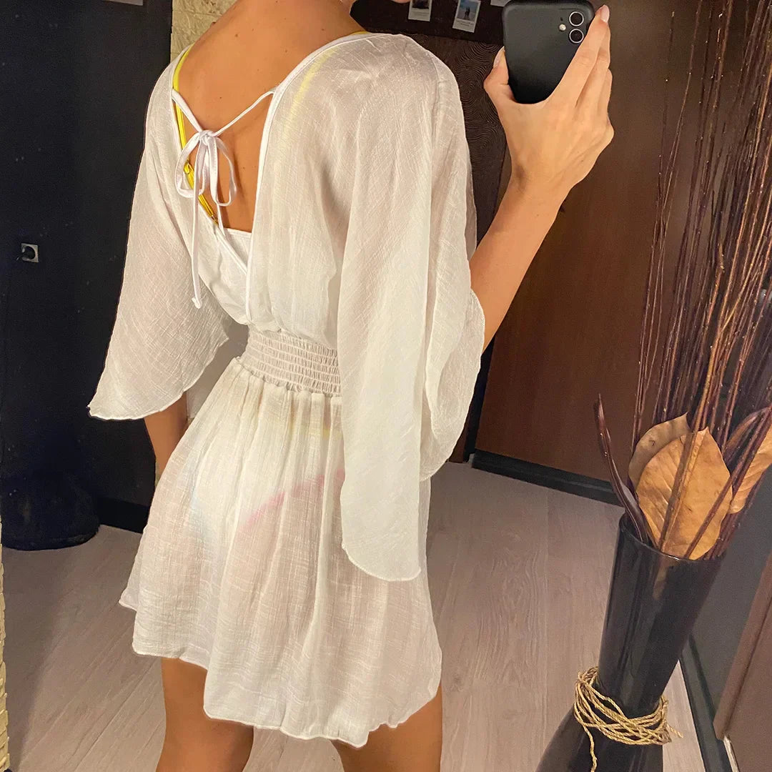 Sukienka plażowa z odkrytymi plecami z wiązaniem