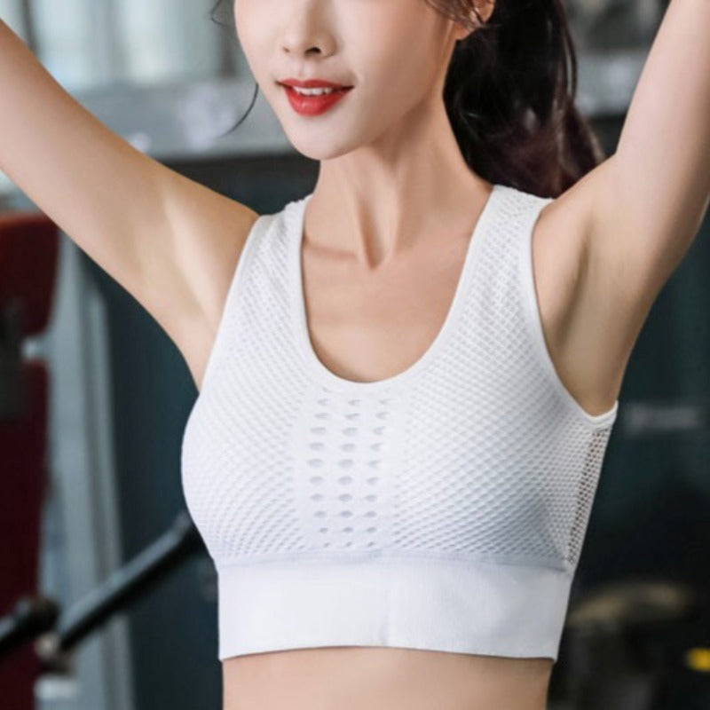 Biały Siateczkowy sportowy top z wycięciami na plecach