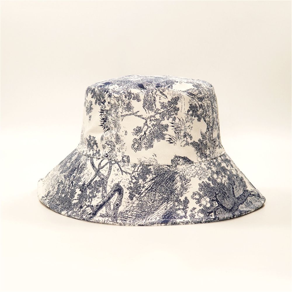 Bucket hat vintage z roślinnym wzorem - Granatowy / Uniwersalny