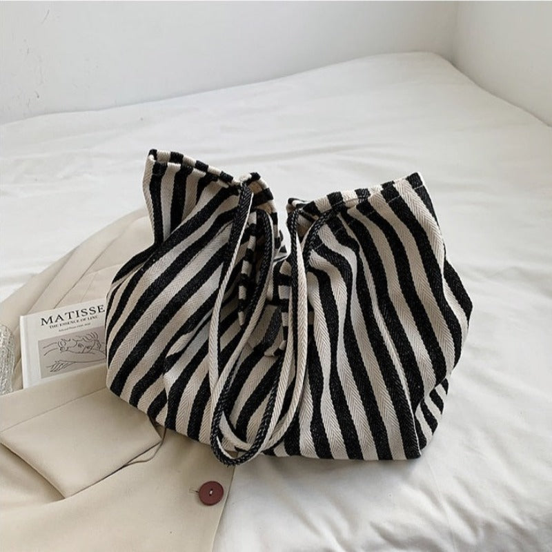 Czarno-biały Torba plażowa w paski