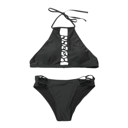 Czarny dwuczęściowy strój kąpielowy bikini z dekoltem halter