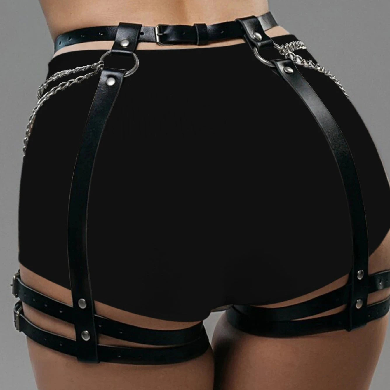 Czarny Harness na biodra z paskami na uda
