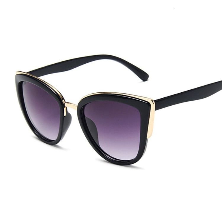 Damskie okulary przeciwsłoneczne okrągłe kocie oko - Czarny / Uniwersalny