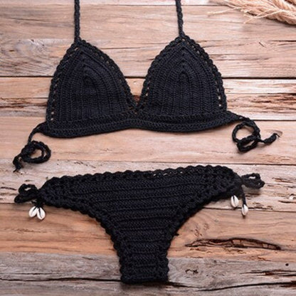 Dwuczęściowy strój kąpielowy bikini o szydełkowanej teksturze - Czarny / S