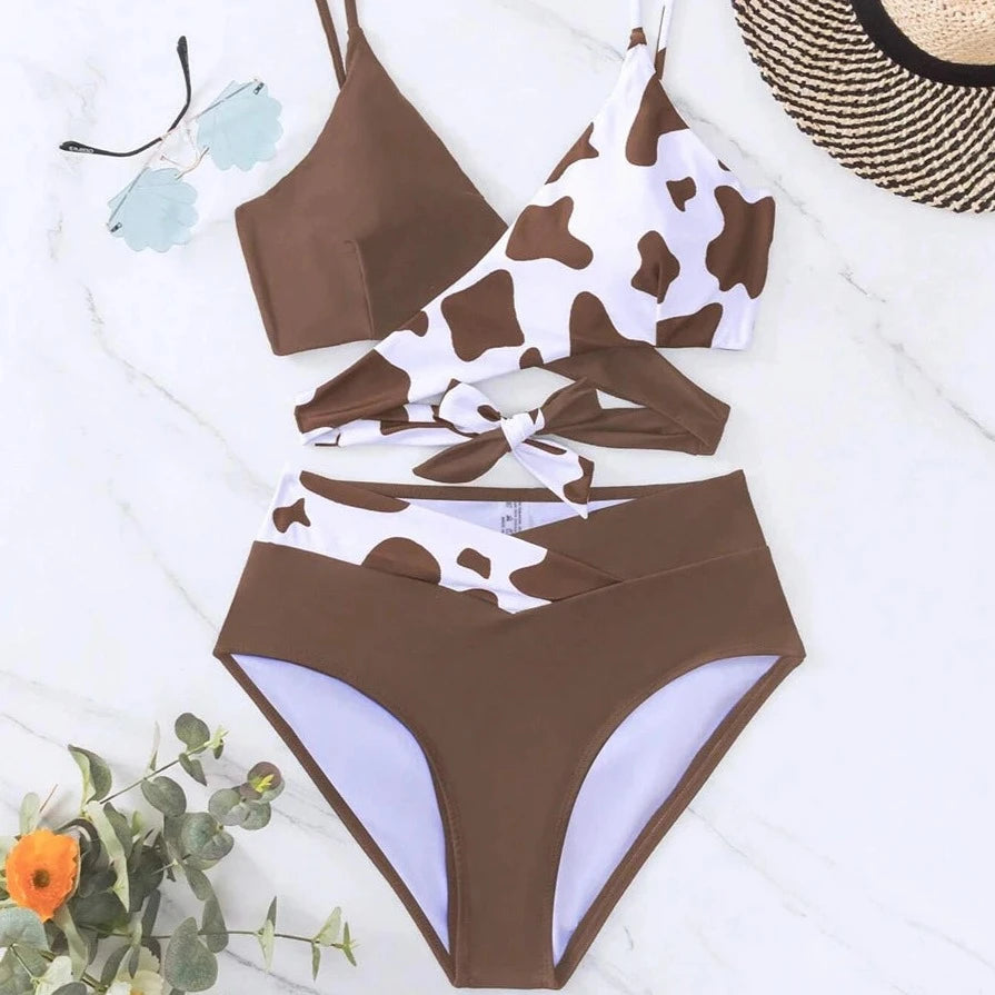 Dwuczęściowy strój kąpielowy bikini przekładany w łatki