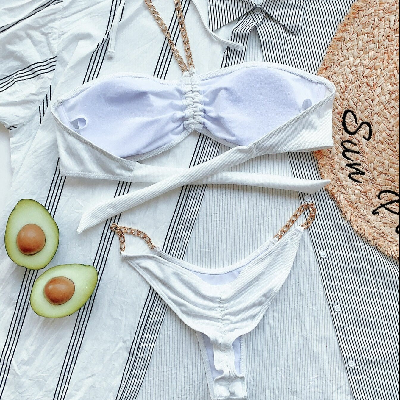 Dwuczęściowy strój kąpielowy bikini typu bandeau w jednolitym kolorze