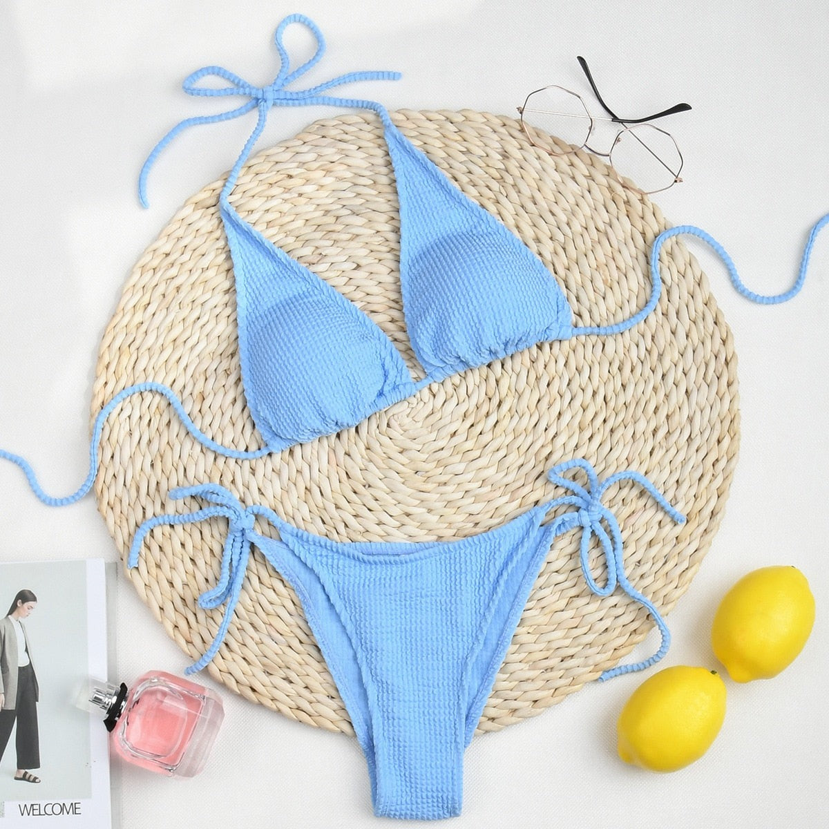 Dwuczęściowy strój kąpielowy bikini w prążki
