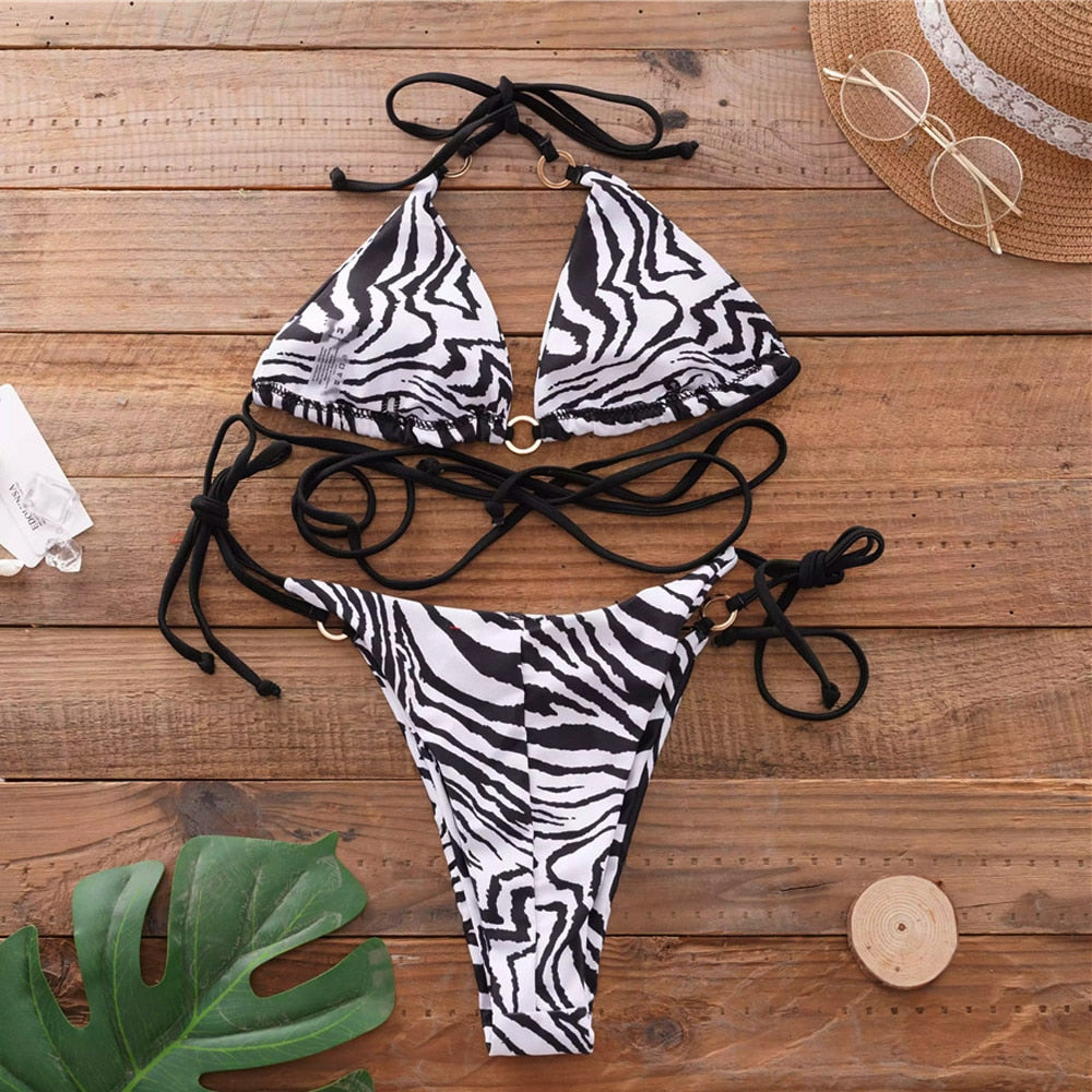Dwuczęściowy strój kąpielowy bikini w zebrę