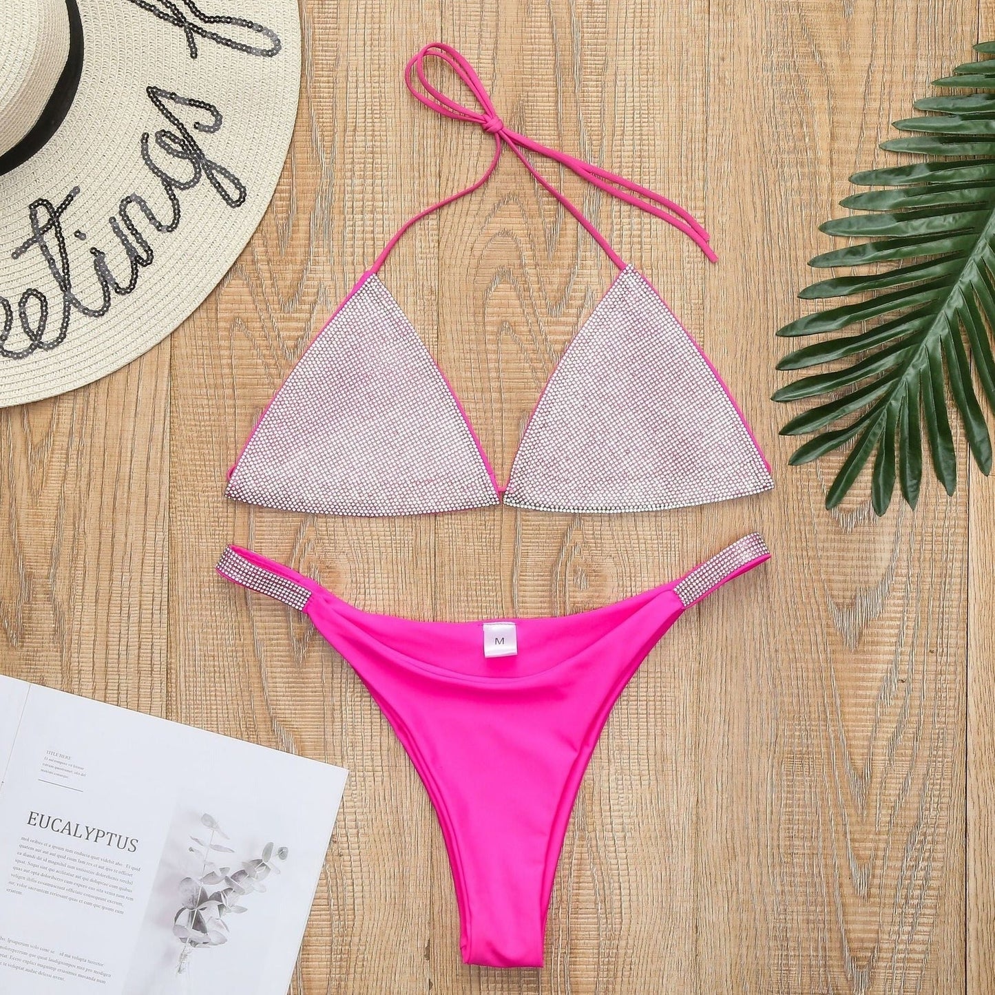 Dwuczęściowy strój kąpielowy bikini z błyszczącymi cyrkoniami