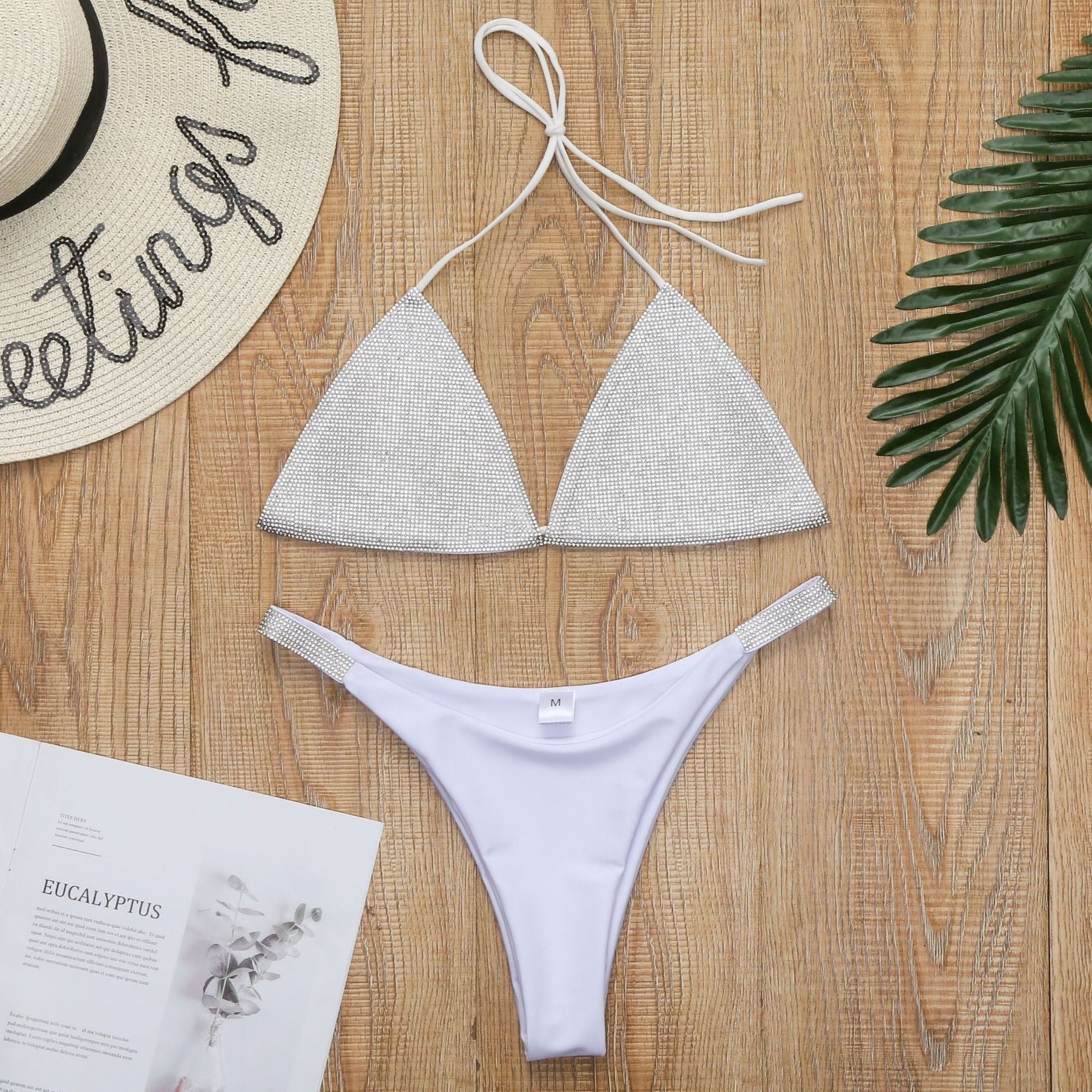 Dwuczęściowy strój kąpielowy bikini z błyszczącymi cyrkoniami