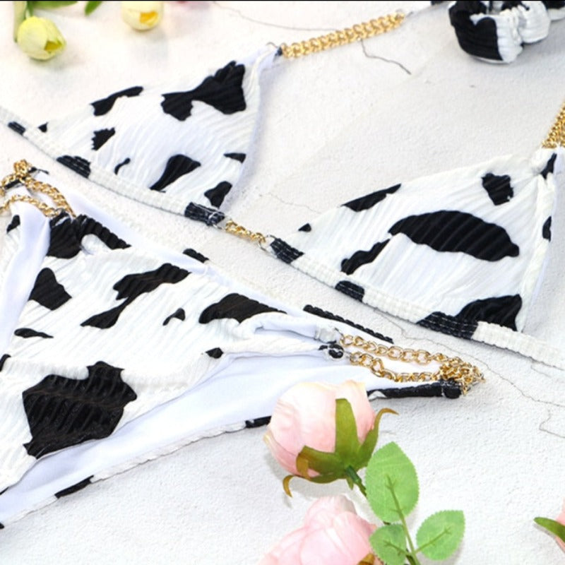 Dwuczęściowy strój kąpielowy bikini z łańcuszkami w łaty