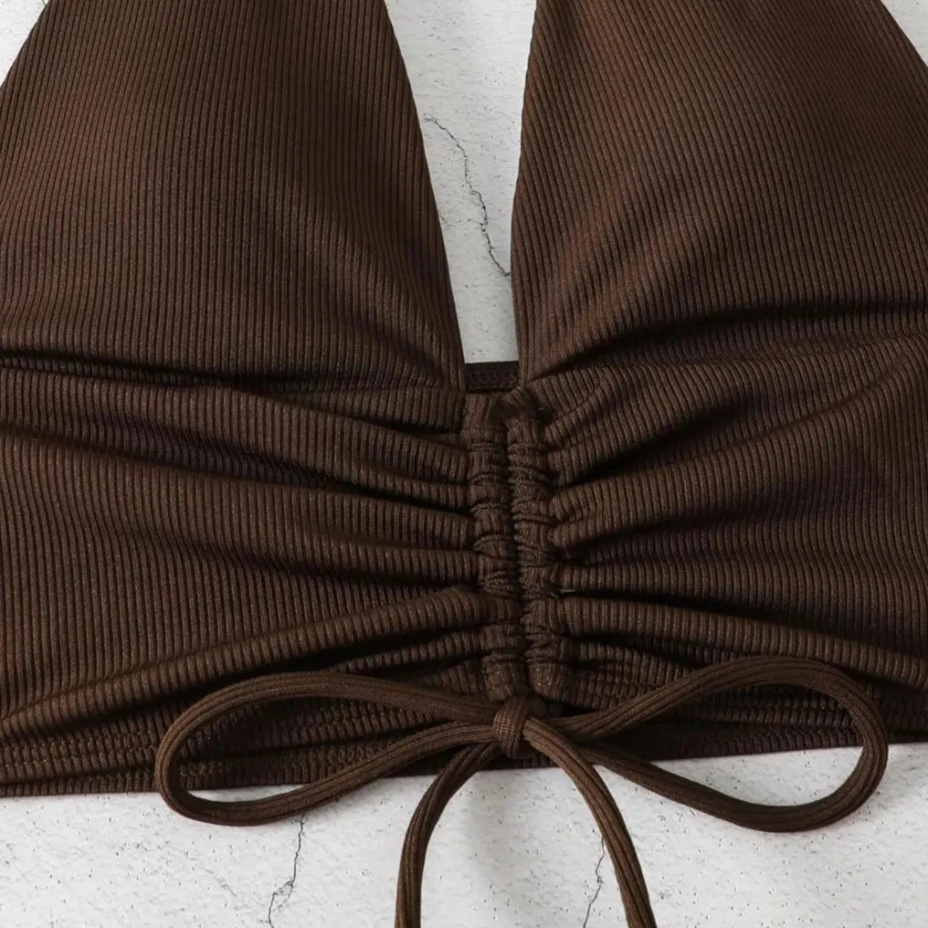 Dwuczęściowy strój kąpielowy bikini z marszczeniami