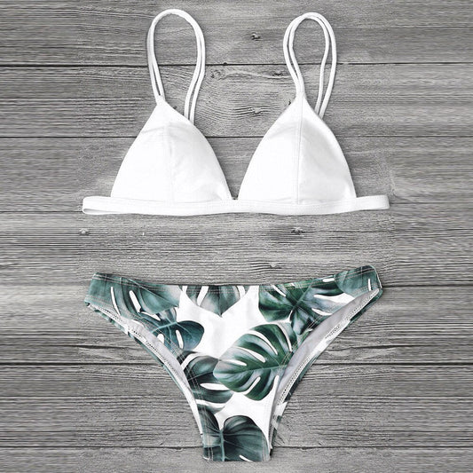 Dwuczęściowy strój kąpielowy bikini z motywem roślin - Czarny / S