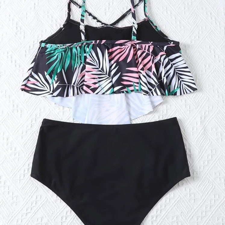 Dwuczęściowy strój kąpielowy tankini z motywem liści