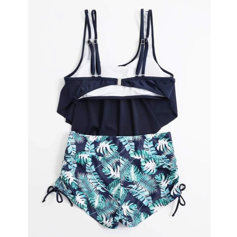 Dwuczęściowy strój kąpielowy tankini z szortami w kwiaty