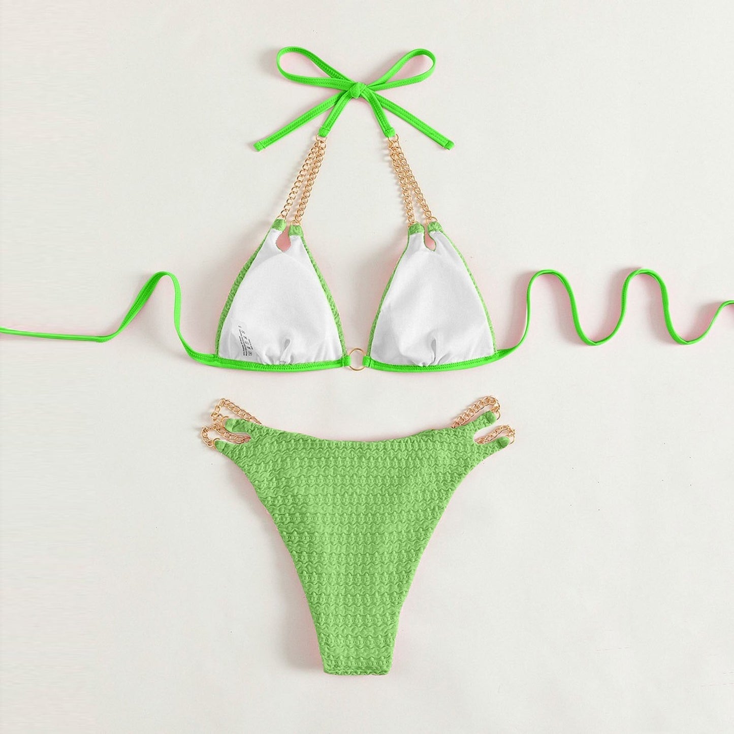 Dwuczęściowy teksturowany strój kąpielowy bikini z łańcuszkami