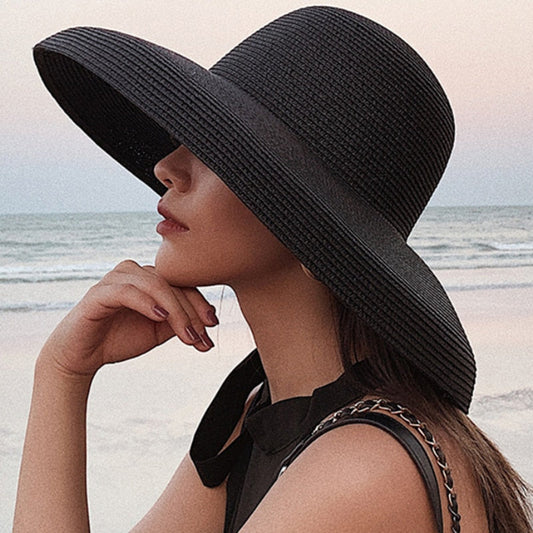 Elegancki pleciony kapelusz - Czarny / Uniwersalny