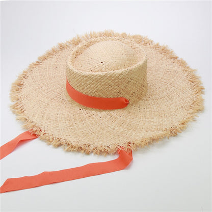Klasyczny pleciony kapelusz ze wstążką - Pomarańczowy / Uniwersalny
