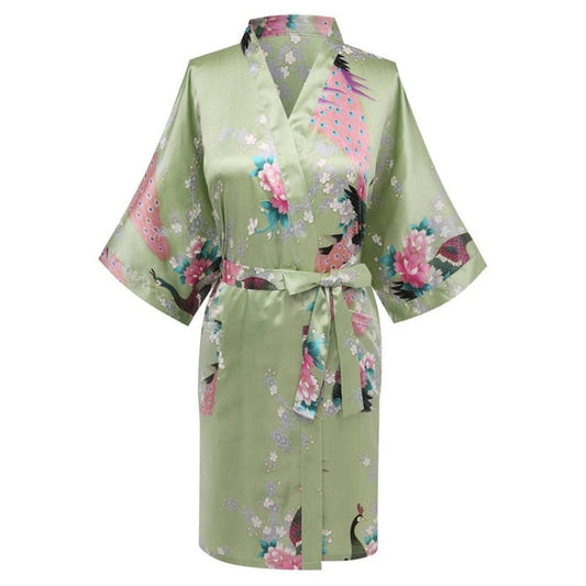Krótki zielony szlafrok w stylu kimono - Zielony / S