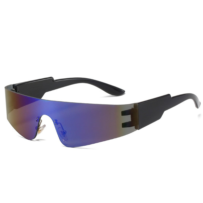 Lustrzane okulary przeciwsłoneczne w futurystycznym motywie - Niebieski / Uniwersalny