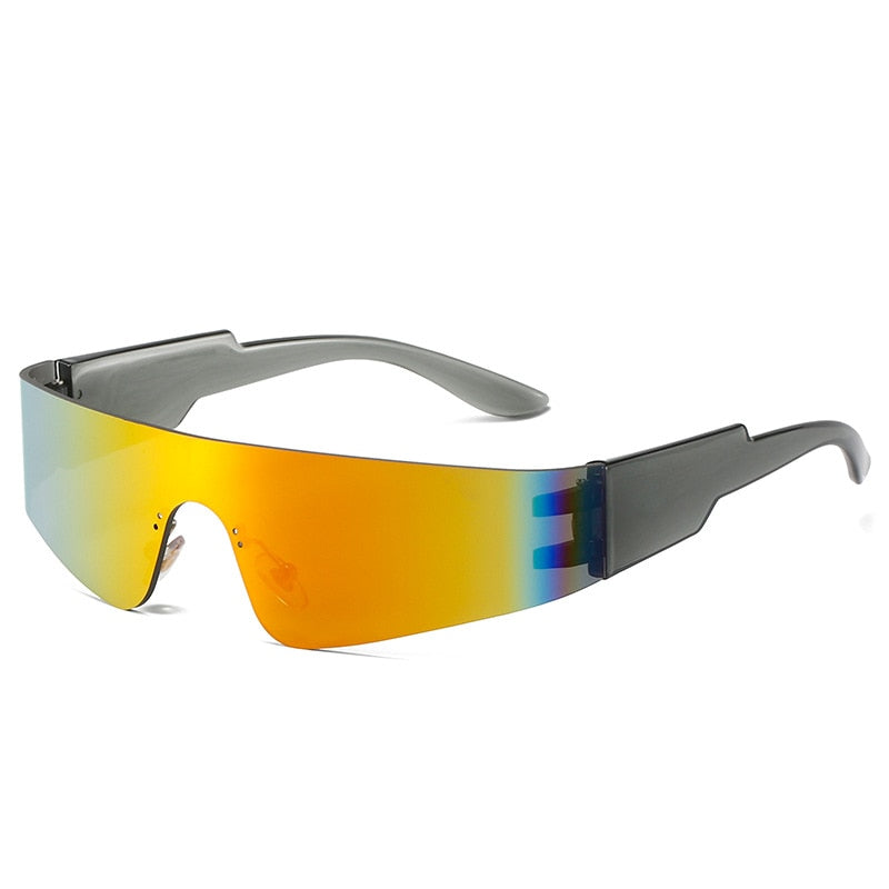 Lustrzane okulary przeciwsłoneczne w futurystycznym motywie - Żółty / Uniwersalny