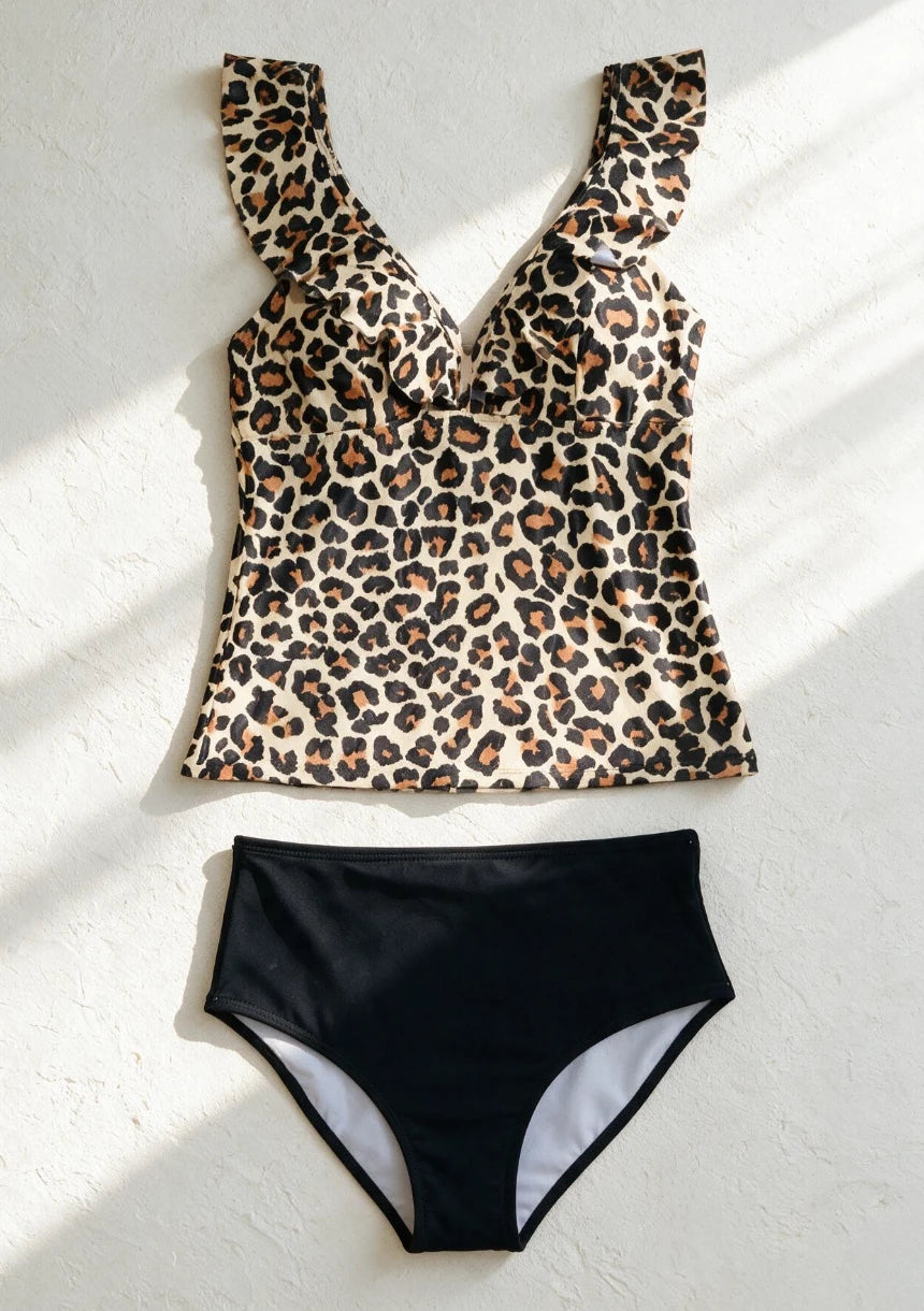 Dwuczęściowy strój kąpielowy tankini w panterkę