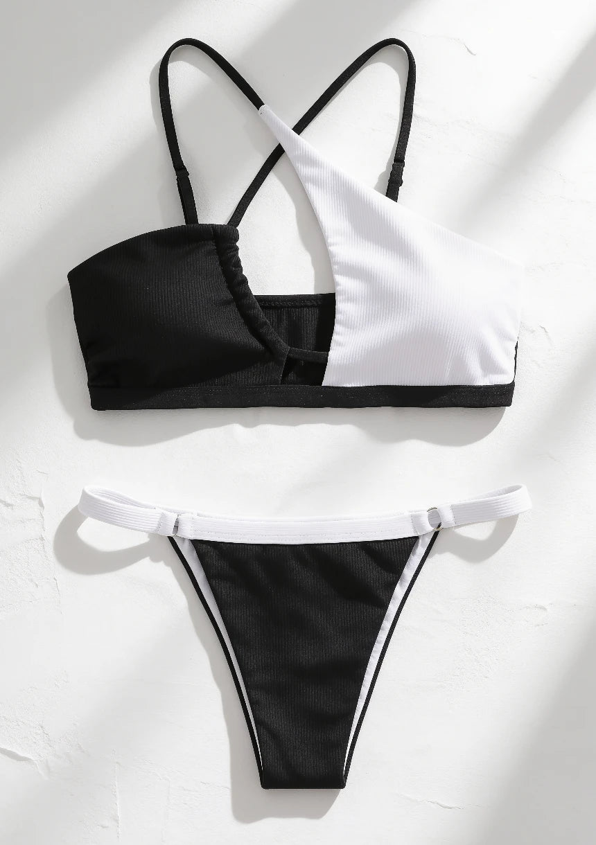 Dwuczęściowy strój kąpielowy bikini kontrastowy