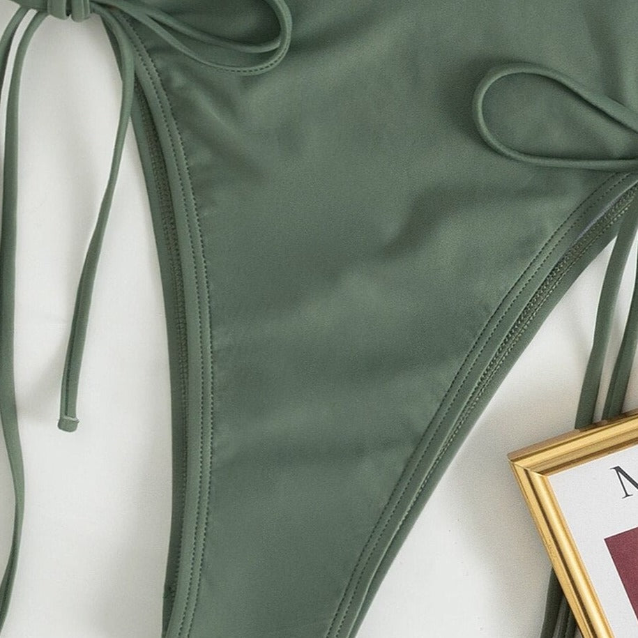 Monokini jednoczęściowy strój kąpielowy z wiązaniem z dekoltem V