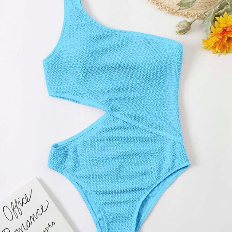 Niebieski Asymetryczne monokini jednoczęściowy strój kąpielowy na jedno ramię