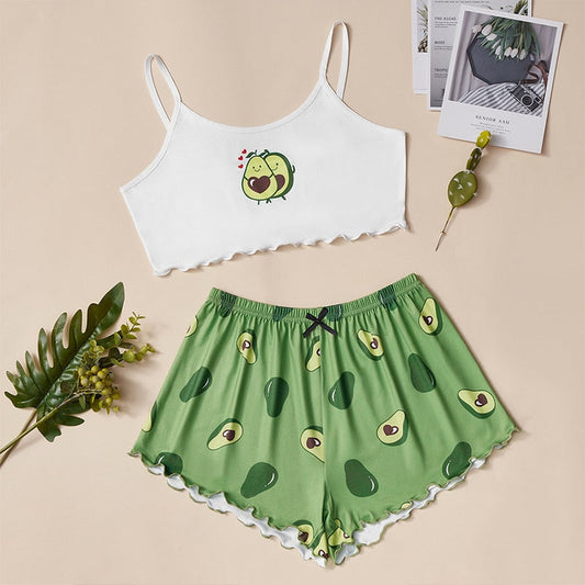 Piżama damska na ramiączkach w awokado - Zielony / S