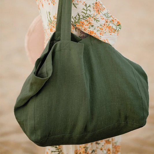 Pojemna lniana torba plażowa - Zielony / Uniwersalny