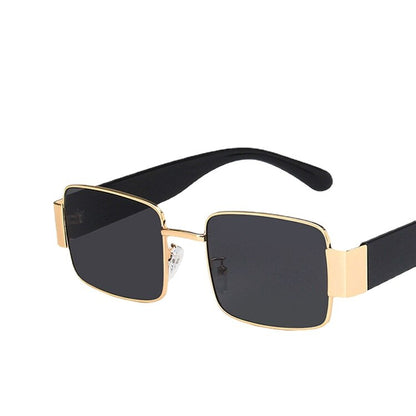 Prostokątne okulary przeciwsłoneczne ze złotymi elementami