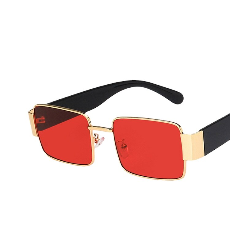 Prostokątne okulary przeciwsłoneczne ze złotymi elementami - Czerwony / Uniwersalny