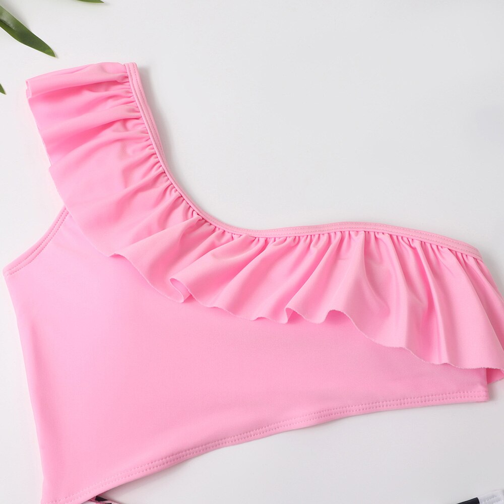 Różowy komplet kąpielowy dla matki i córki w flamingi