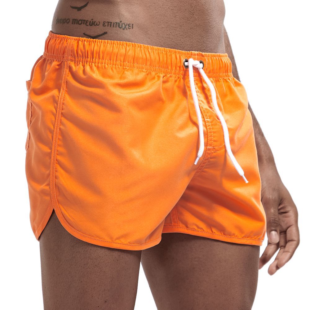 Wiązane męskie szorty kąpielowe z białym sznurkiem - Pomarańczowy / S