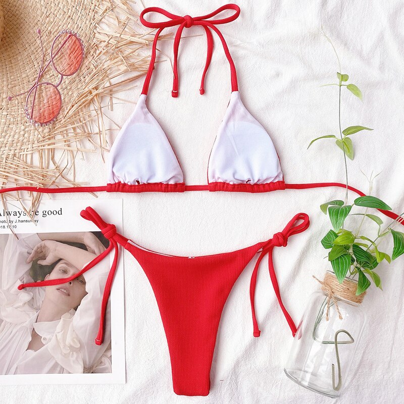 Wiązany dwuczęściowy strój kąpielowy mikro bikini