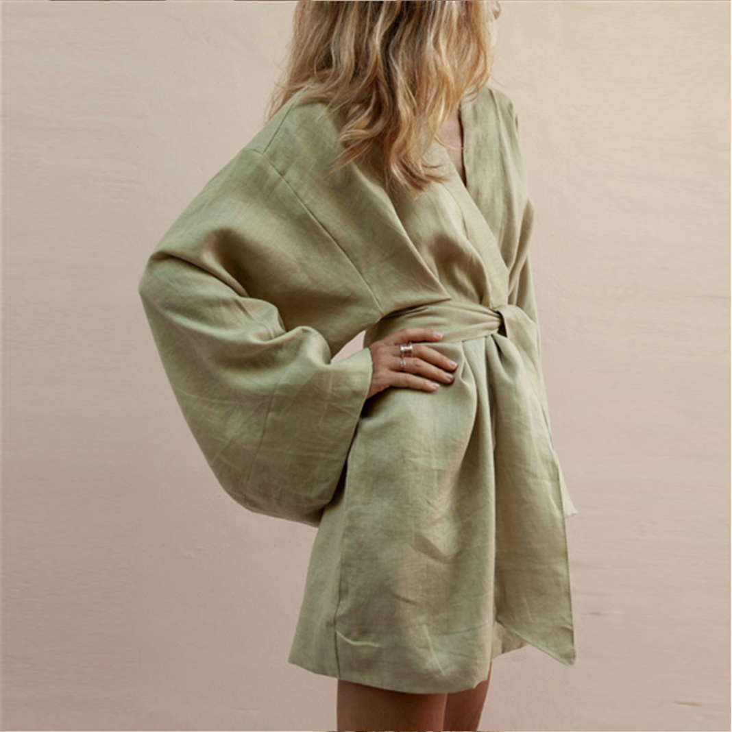 Zielony Sukienka letnia mini typu kimono